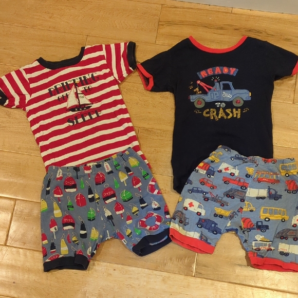 Summer Pajama Short Set with Nautical Sailboat and Vehicle Car Prints Hatley - Picture 1 of 6